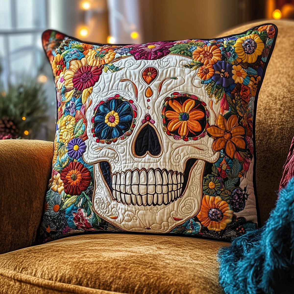 Skull Quilted Cushion Cover printed cushion cover