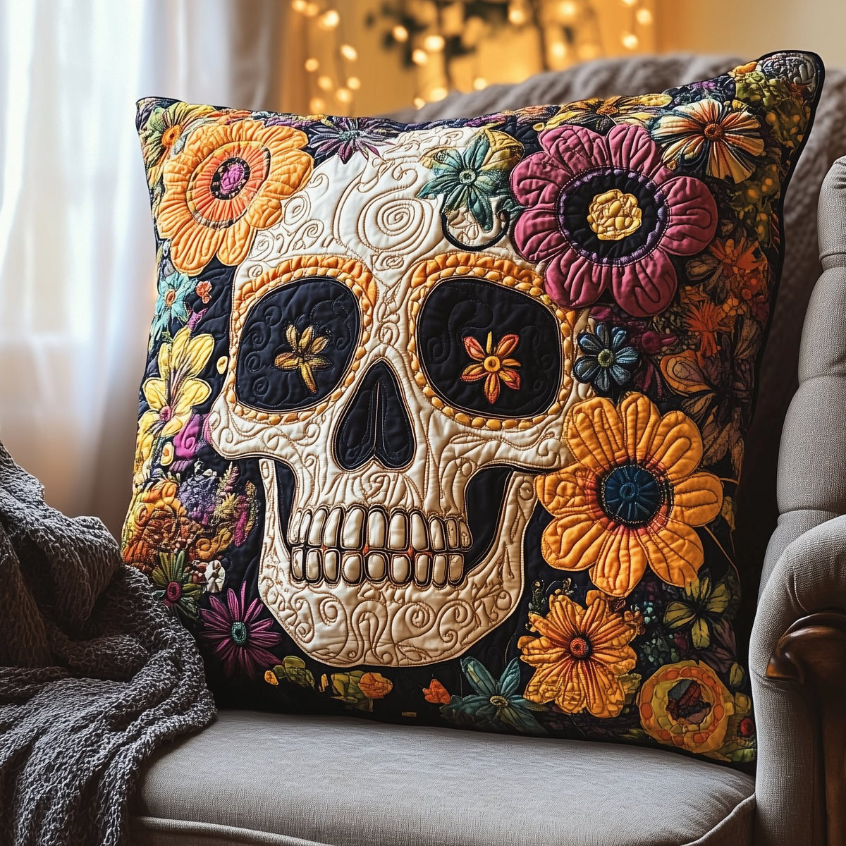 Skull Quilted Cushion Cover printed cushion cover