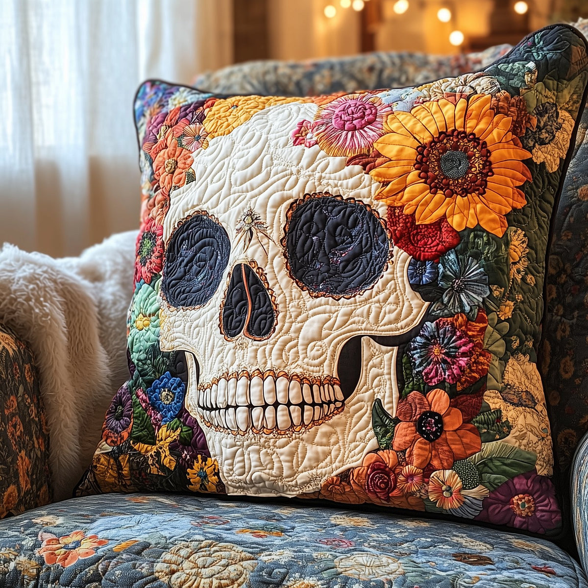 Skull Quilted Cushion Cover printed cushion cover