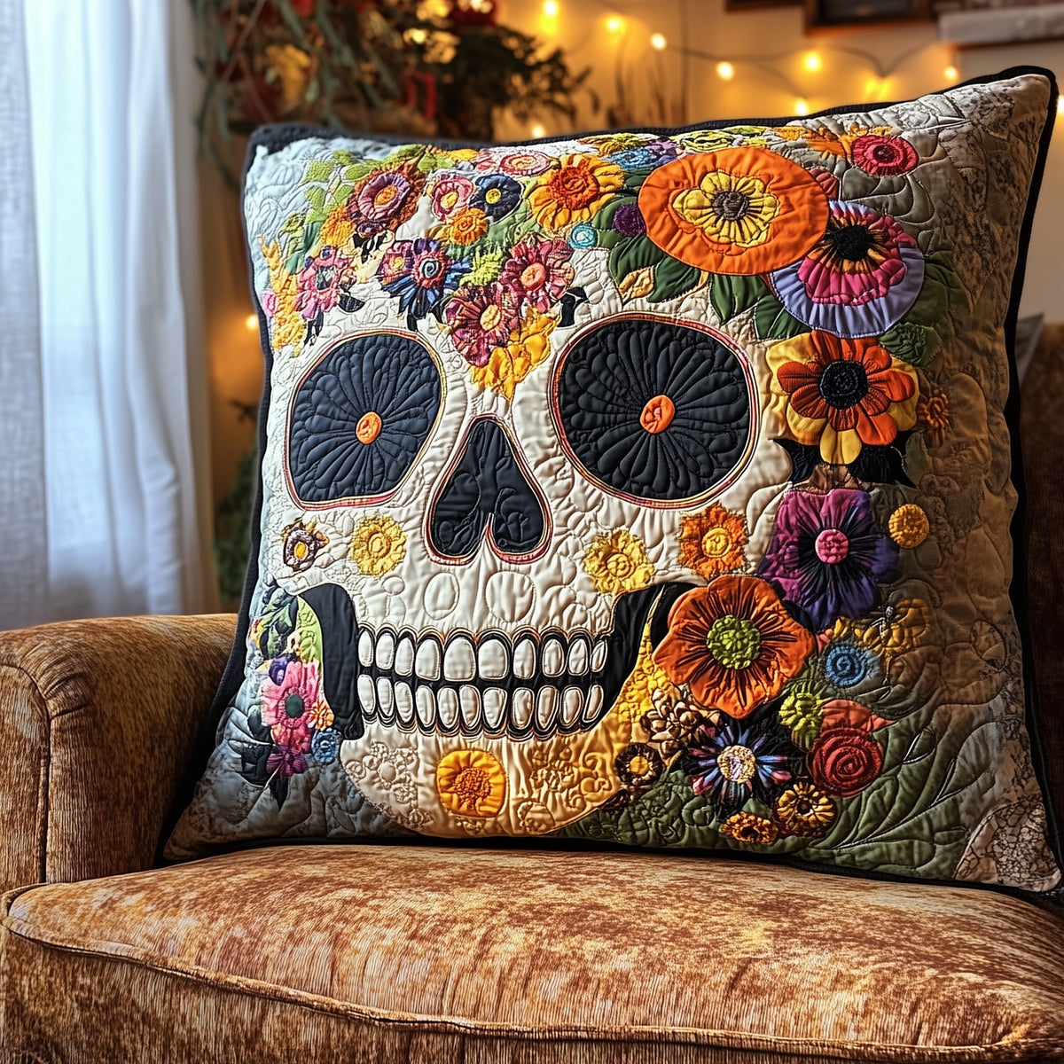 Skull Quilted Cushion Cover printed cushion cover