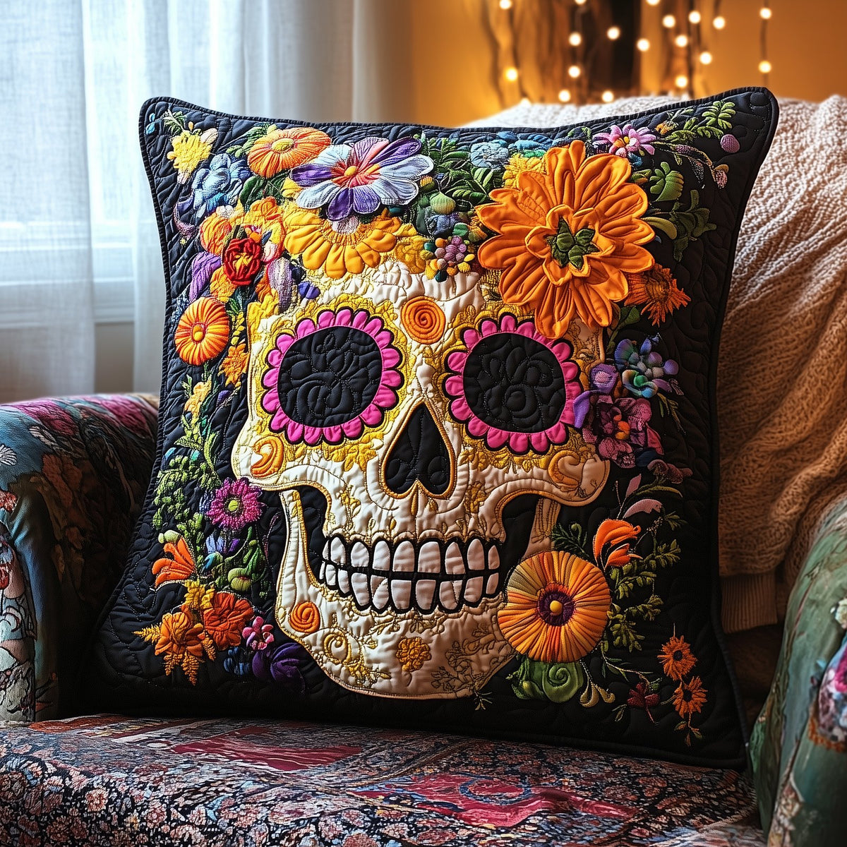 Skull Quilted Cushion Cover printed cushion cover