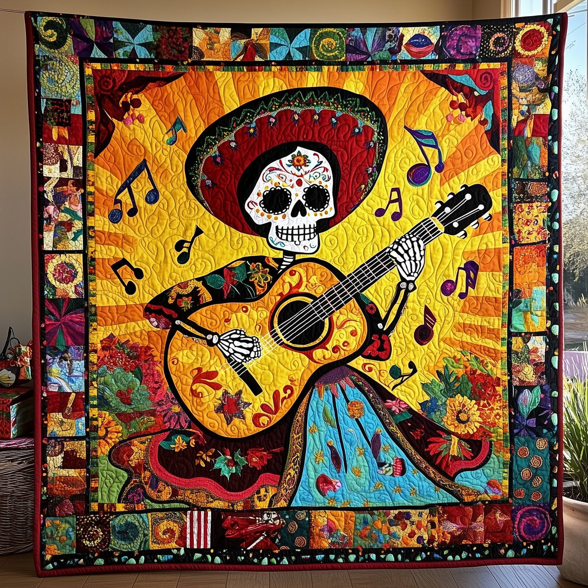 Skull & Strings Quilted Blanket printed blanket