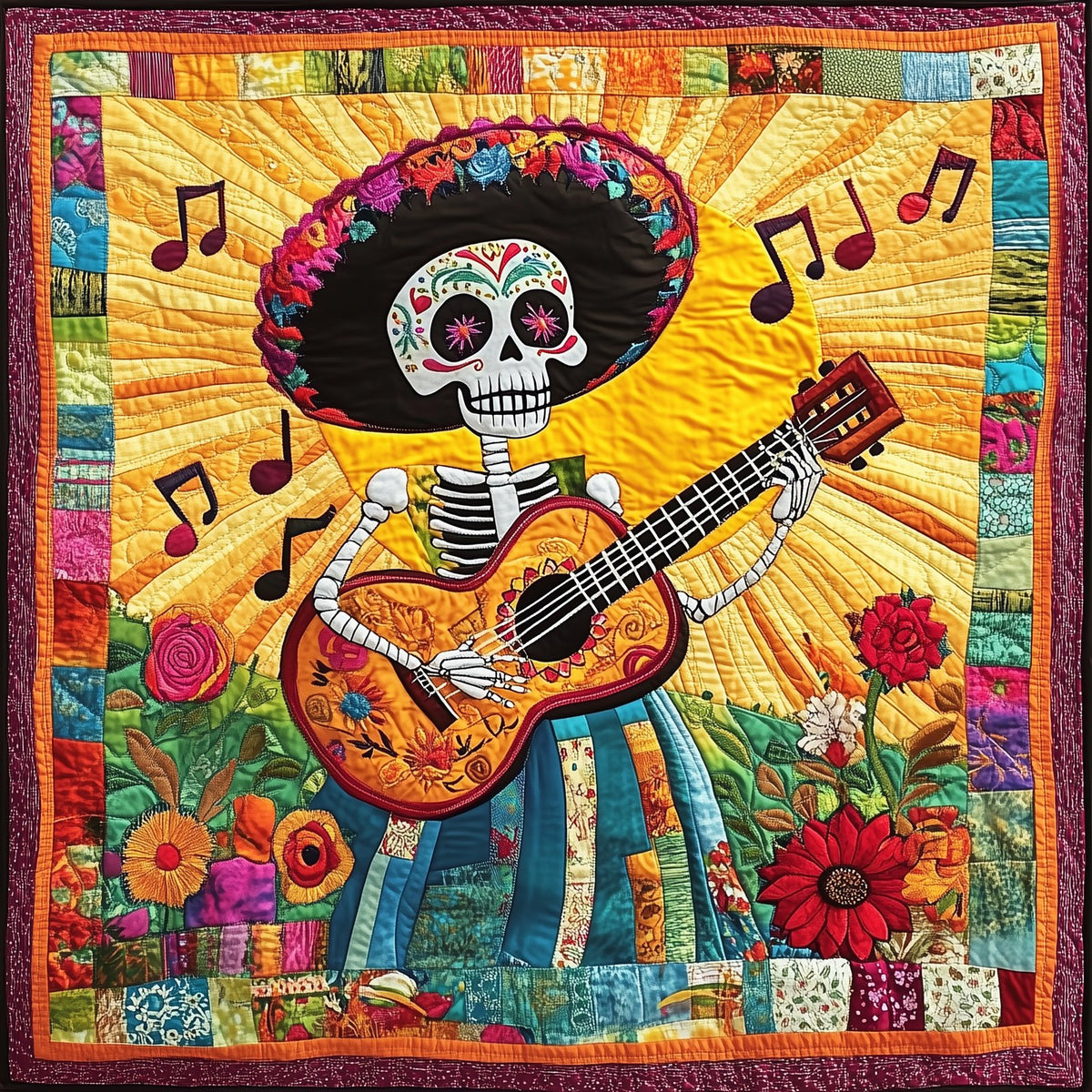 Skull & Strings Quilted Blanket printed blanket