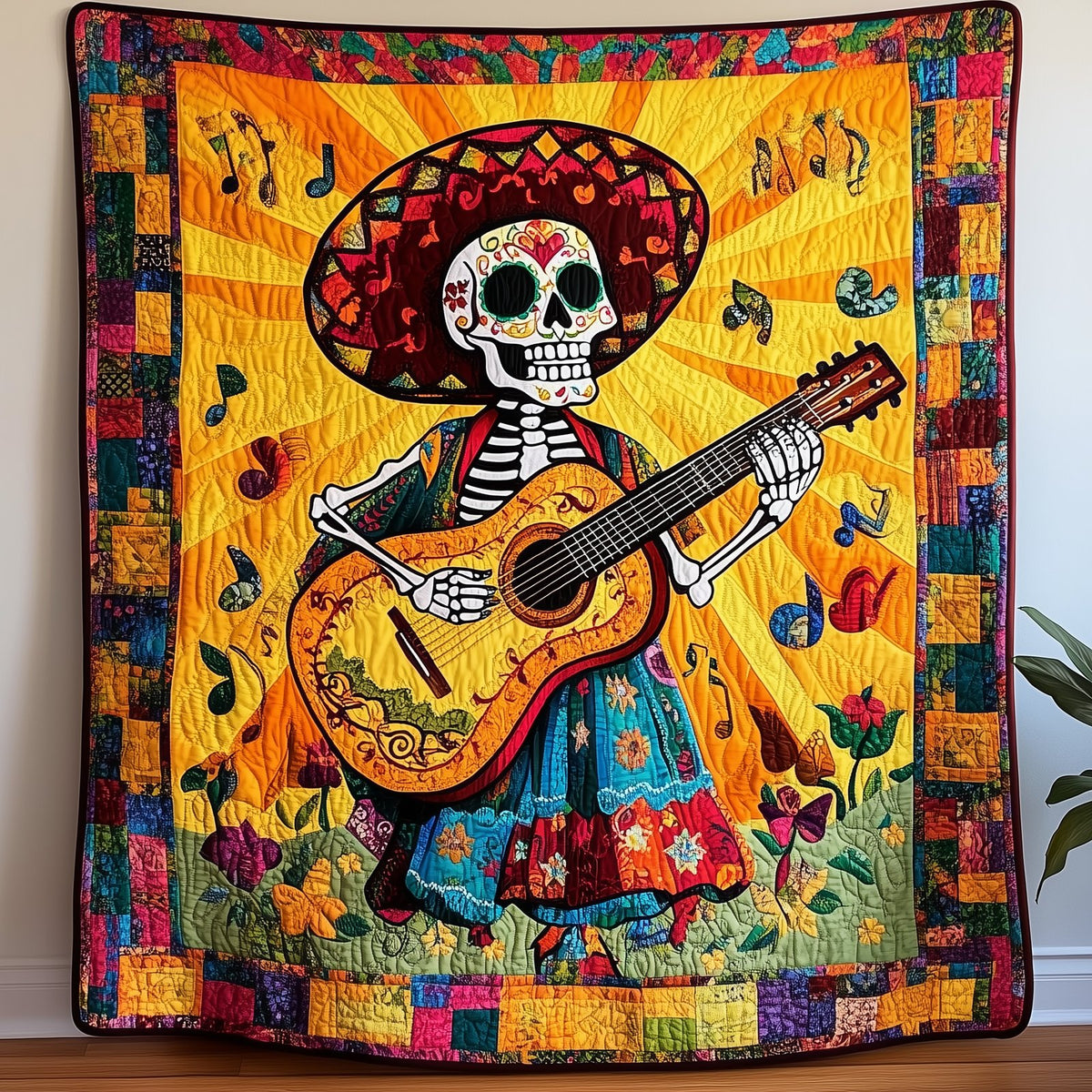 Skull & Strings Quilted Blanket printed blanket