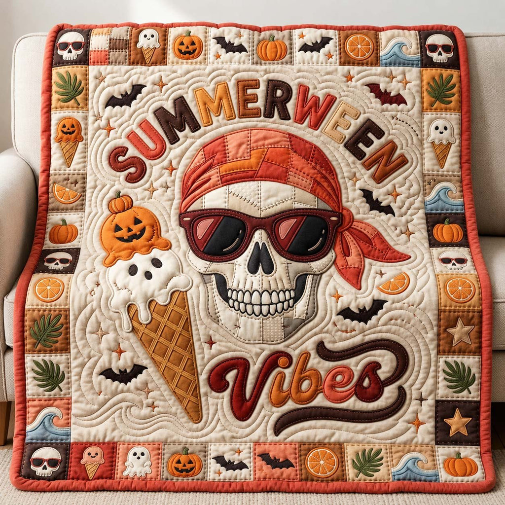 Skull Summerween Vibes Quilted Blanket printed blanket