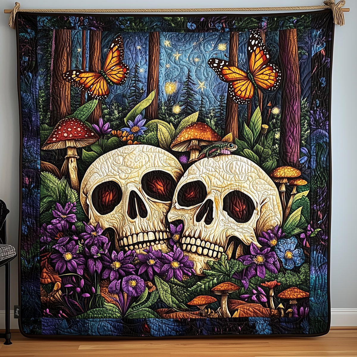 Skulls in Bloom Quilted Blanket printed blanket