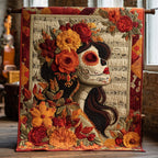 Skulls in Bloom Quilted Blanket printed blanket