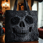 Skulls in Bloom Quilted Tote Bag printed tote bag