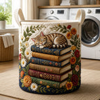 Sleeping Cat Book Quilted Laundry Hamper printed laundry hamper