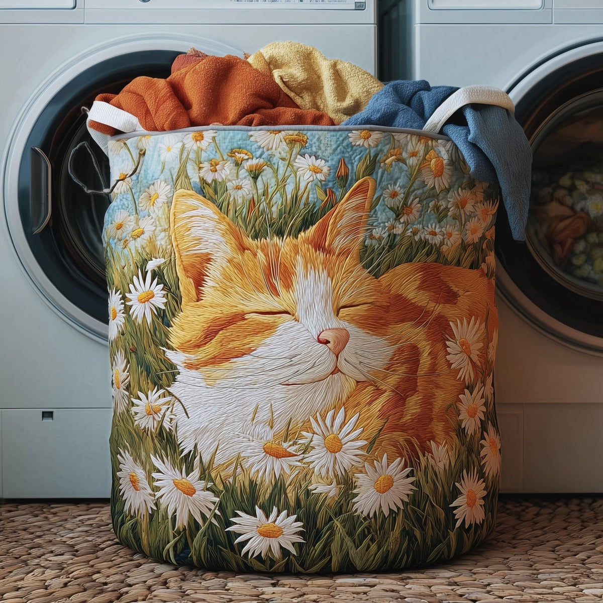 Sleeping Cat Quilted Laundry Hamper printed laundry hamper
