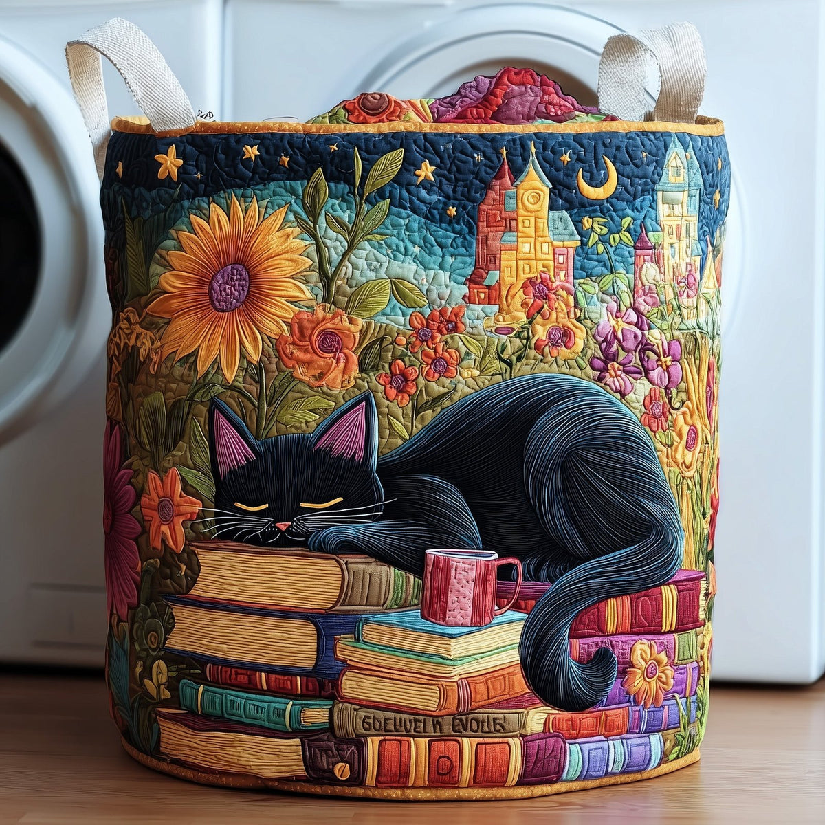 Sleeping Cat Quilted Laundry Hamper printed laundry hamper