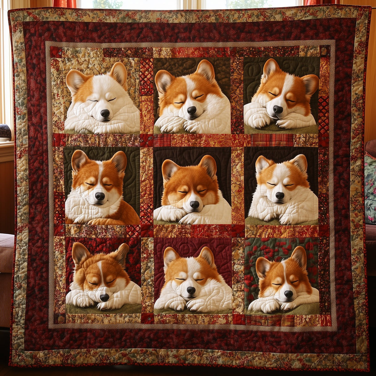 Sleeping Corgi Squad Quilted Blanket printed blanket