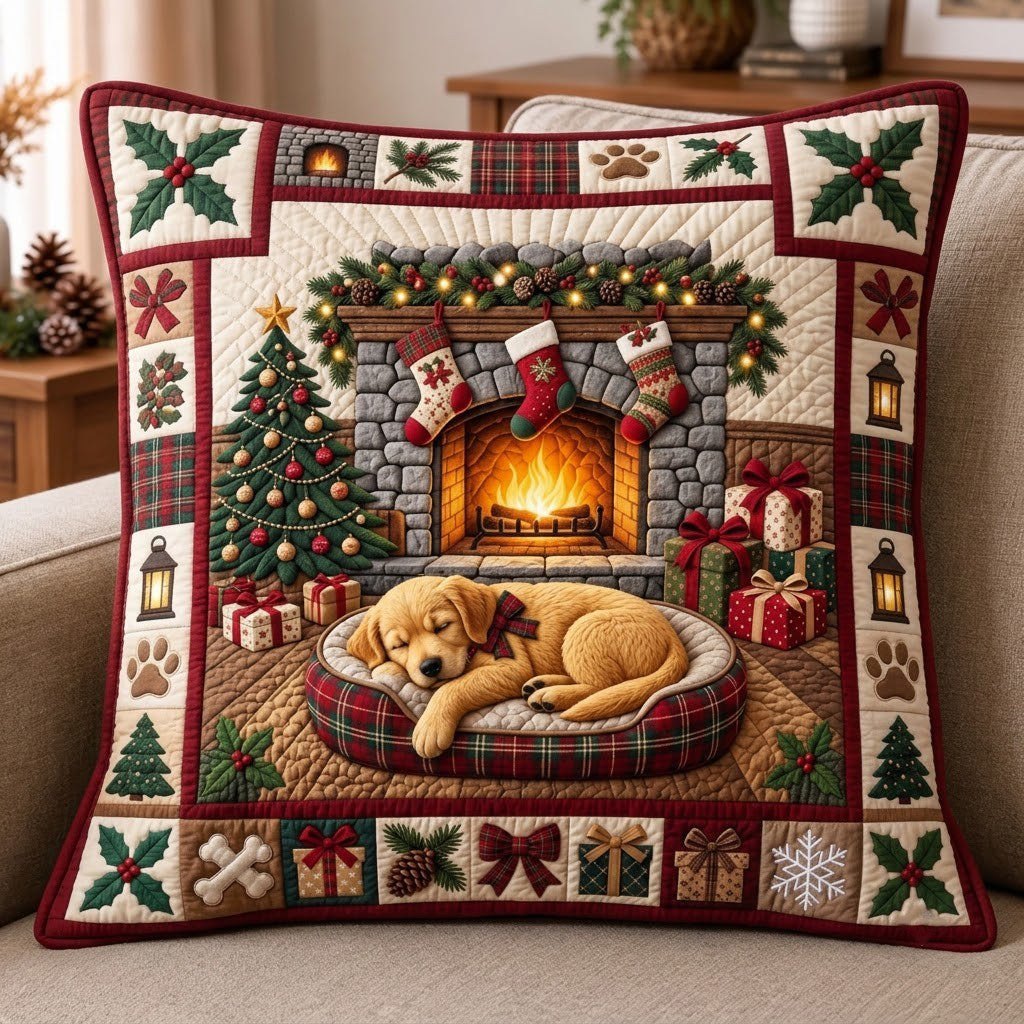 Sleeping Golden Puppy Quilted Cushion Cover printed cushion cover
