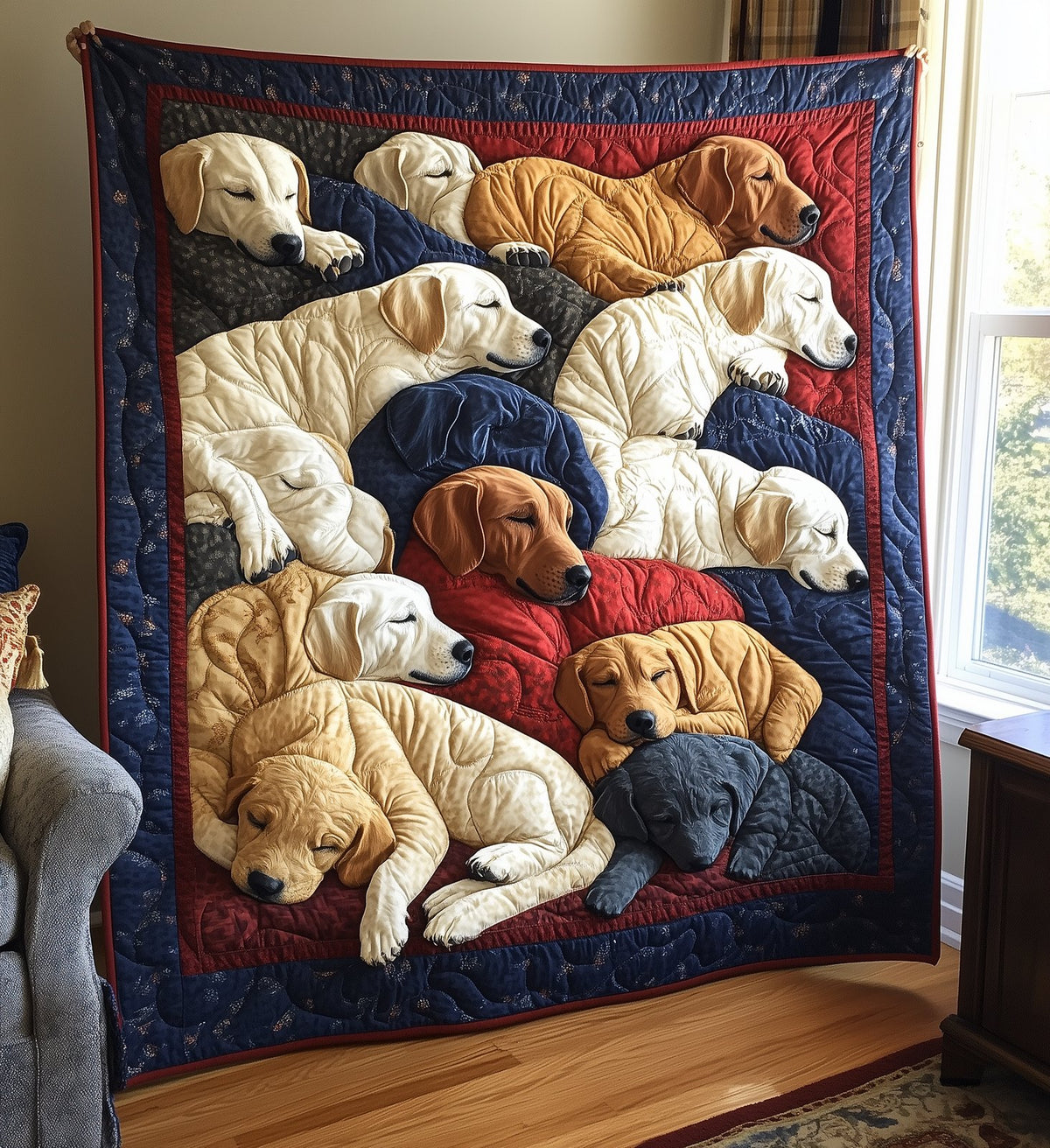 Sleeping Labrador Retriever Quilted Blanket printed blanket