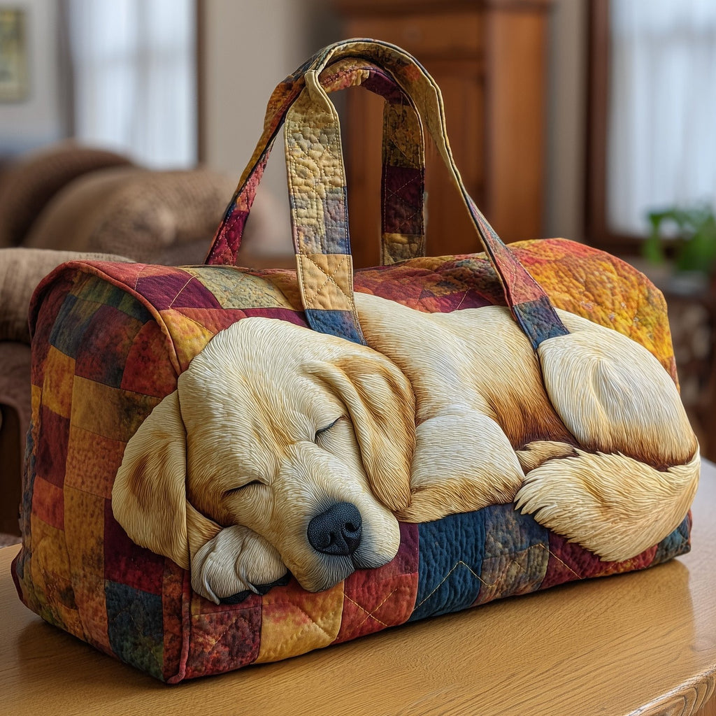 Sleepy Golden Retriever Quilted Duffle Bag printed duffle bag