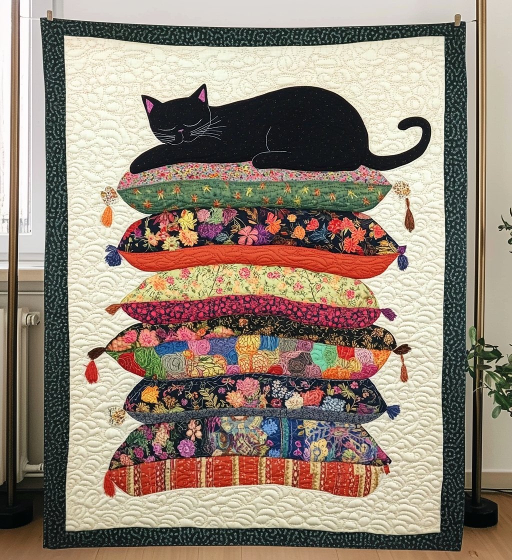 Sleepy Kitten Quilted Blanket printed blanket