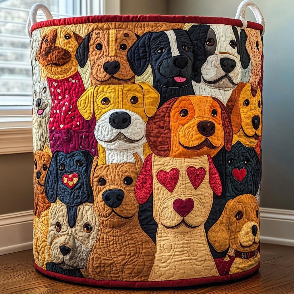 Smiling Dogs Quilted Laundry Hamper printed laundry hamper