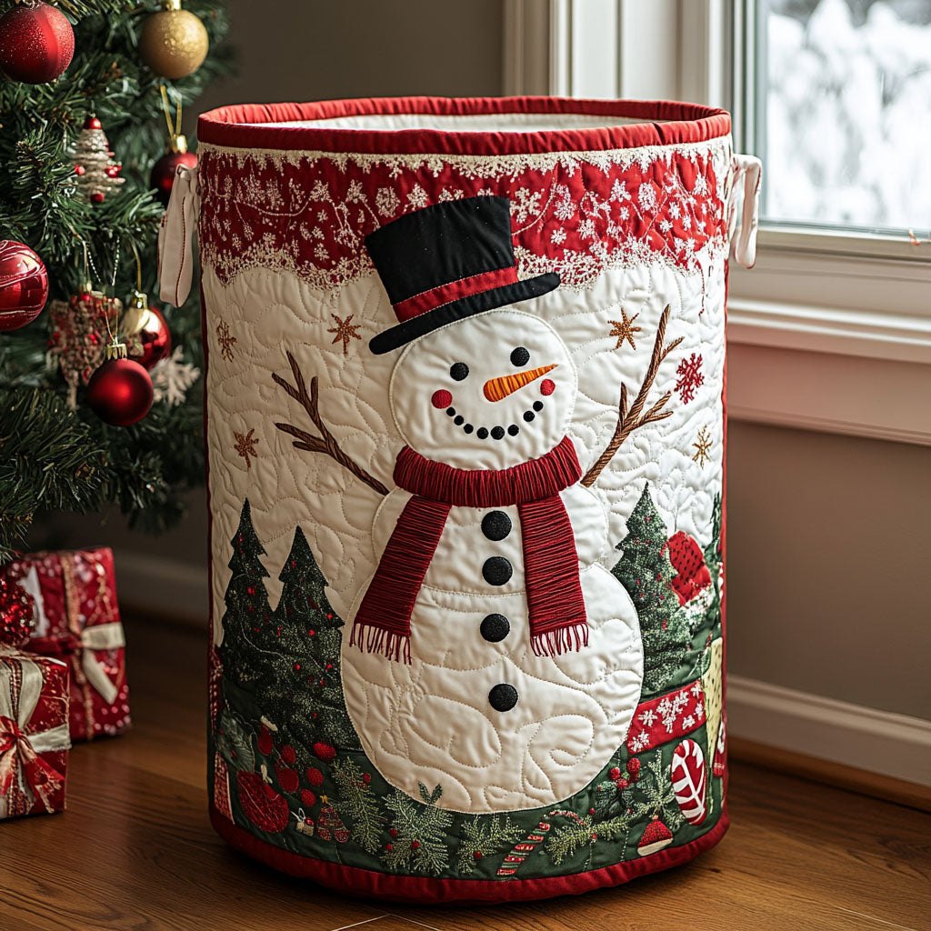 Snowman Joy Quilted Laundry Hamper printed laundry hamper