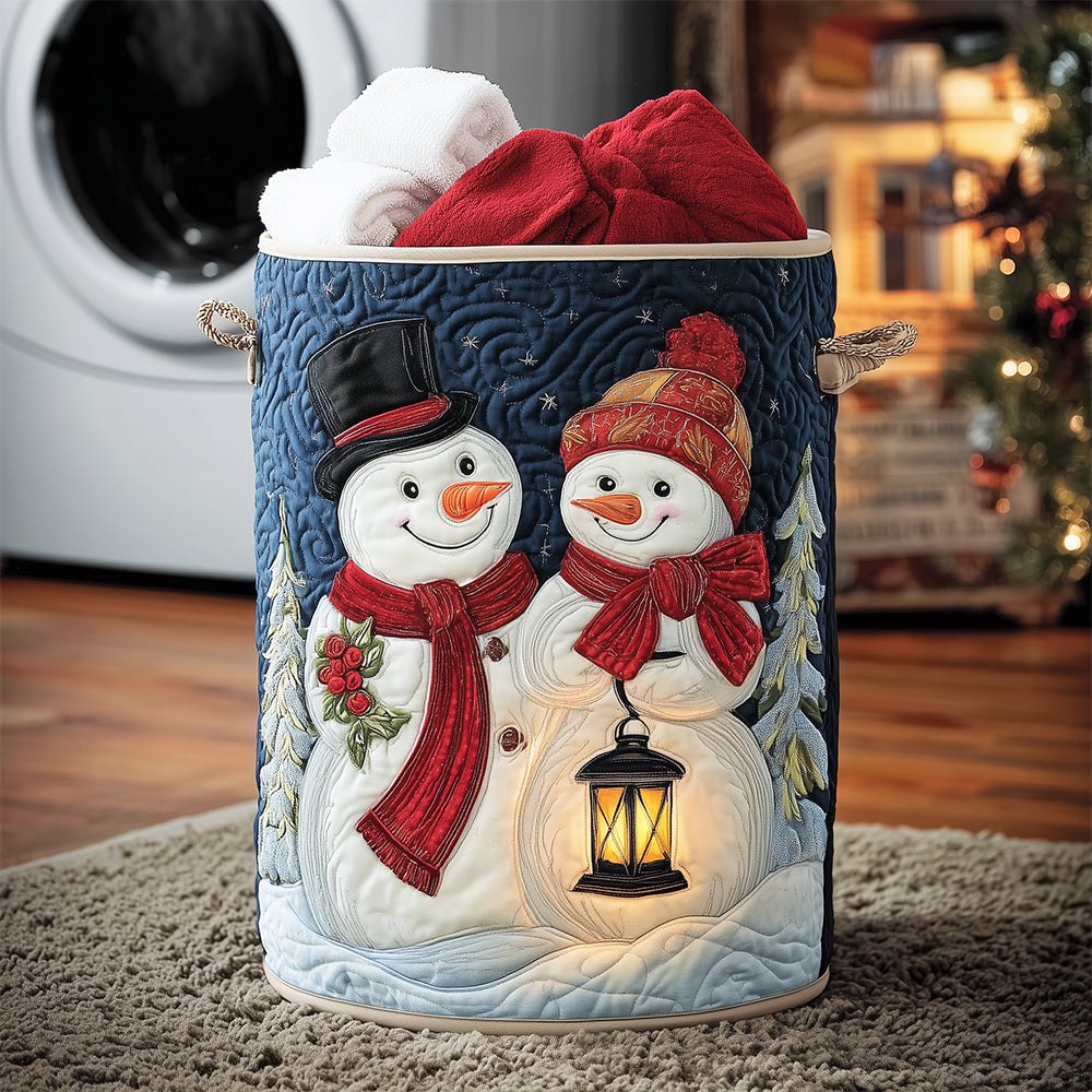 Snowman Love Scene Quilted Laundry Hamper printed laundry hamper