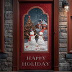 Snowman Village Night Quilted Door Curtain printed door curtain