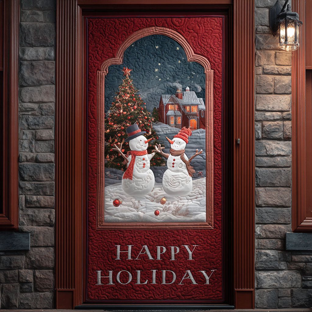 Snowman Village Night Quilted Door Curtain printed door curtain