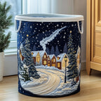 Snowy Cottage Quilted Laundry Hamper printed laundry hamper
