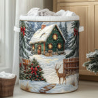 Snowy Cottage Quilted Laundry Hamper printed laundry hamper