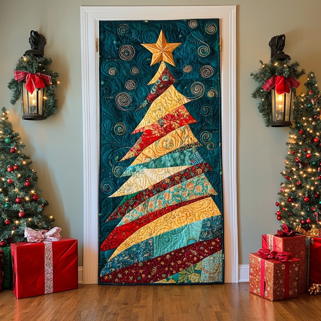Snowy Gift Quilted Door Curtain printed door curtain