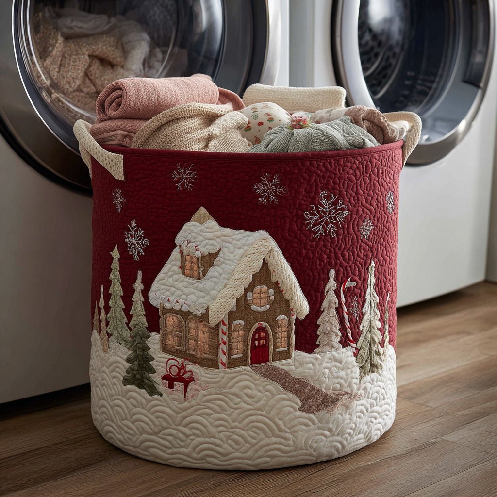 Snowy House Quilted Laundry Hamper printed laundry hamper