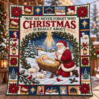 Snowy Kneeling Santa Quilted Blanket printed blanket