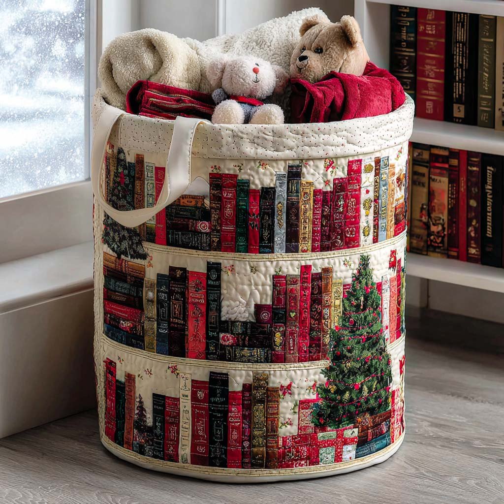 Snowy Reads Quilted Laundry Hamper printed laundry hamper