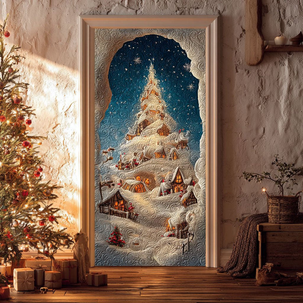 Snowy Spiral Tree Quilted Door Curtain printed door curtain