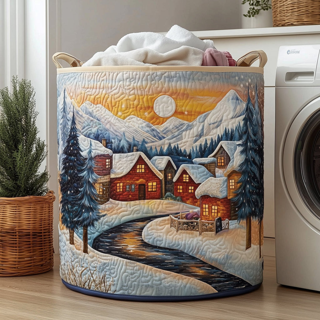 Snowy Village Quilted Laundry Hamper printed laundry hamper