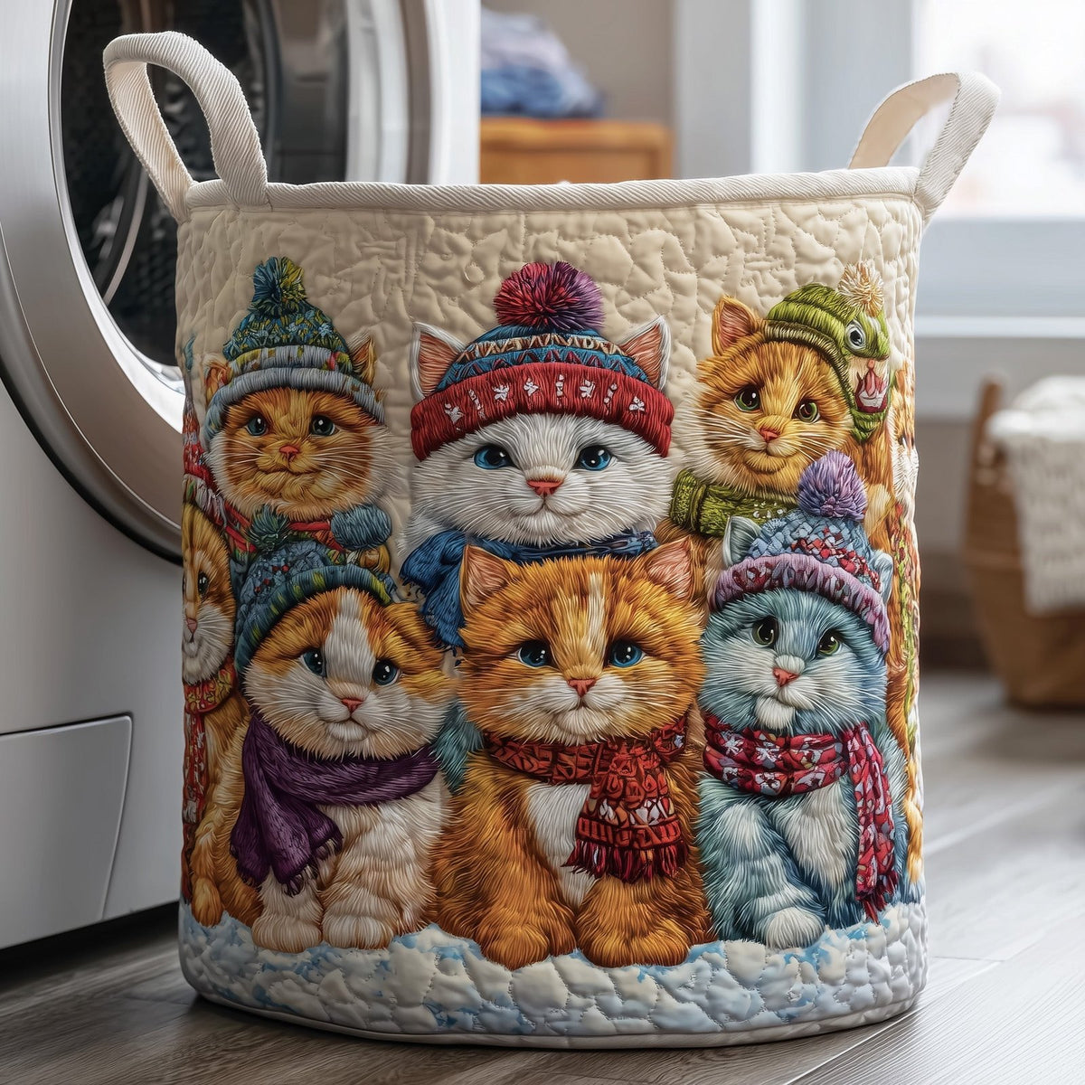 Snowy Whiskers Quilted Laundry Hamper printed laundry hamper