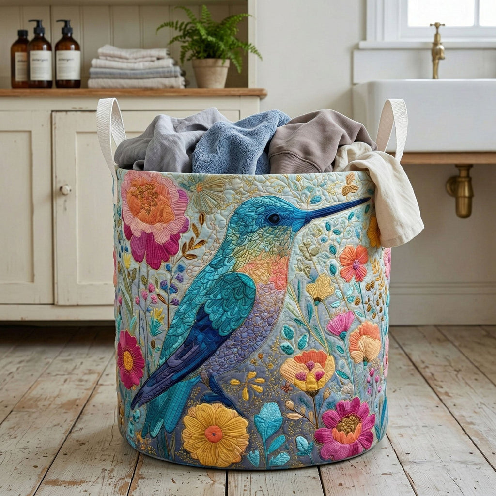 Soft Meadow Quilted Laundry Hamper printed laundry hamper