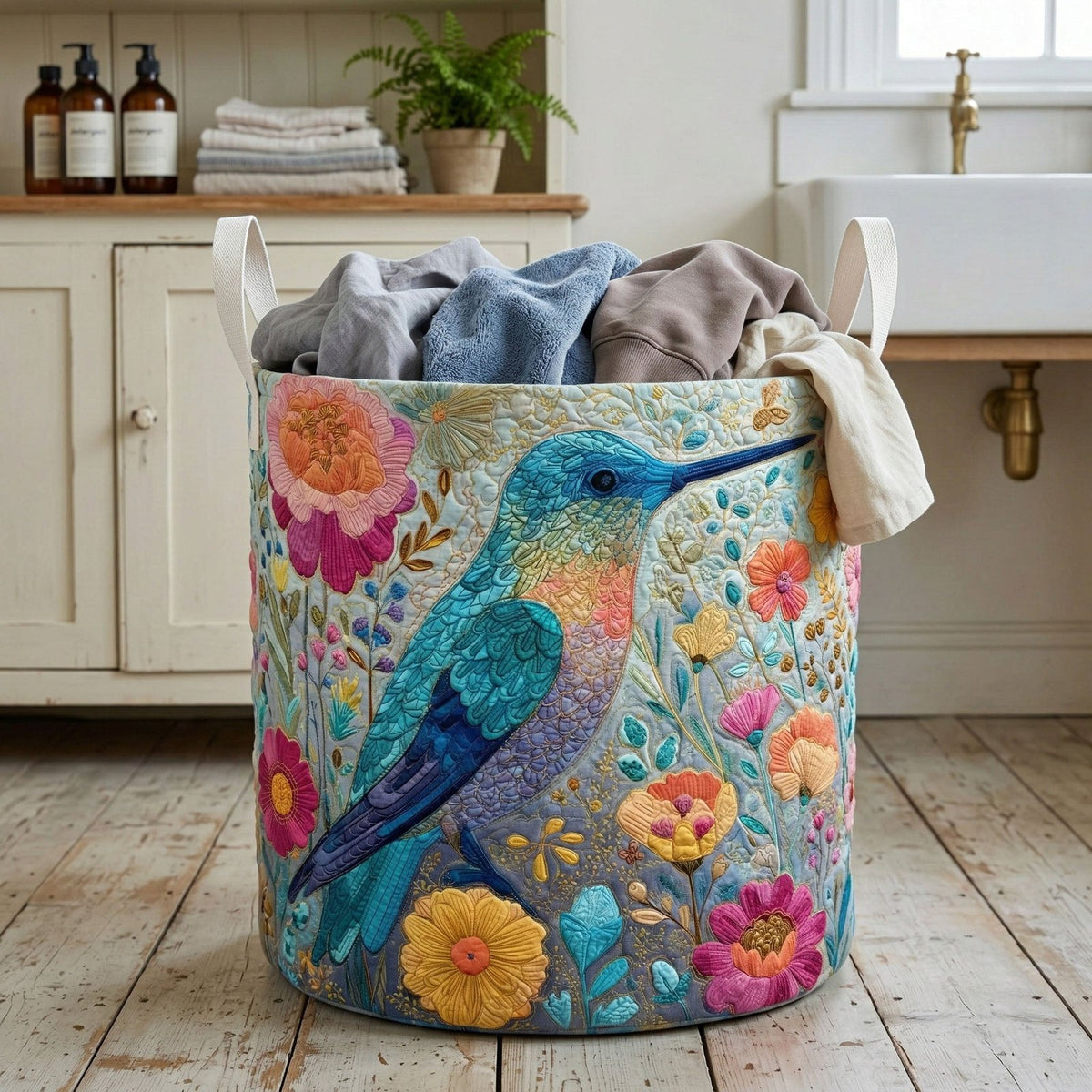 Soft Meadow Quilted Laundry Hamper printed laundry hamper