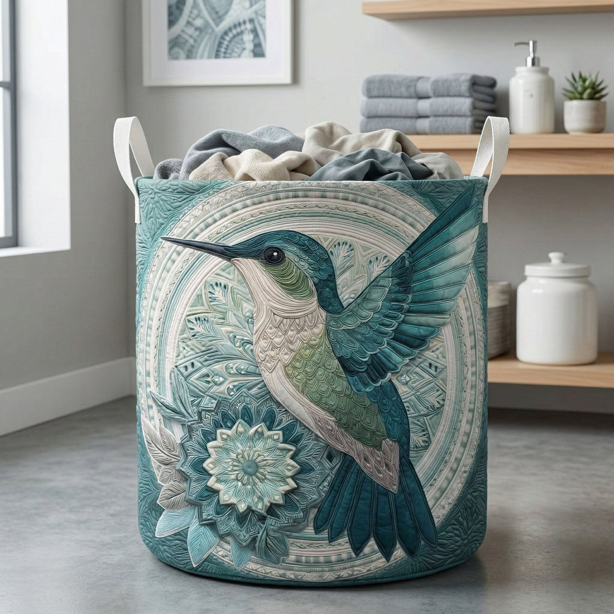 Soft Mint Quilted Laundry Hamper printed laundry hamper