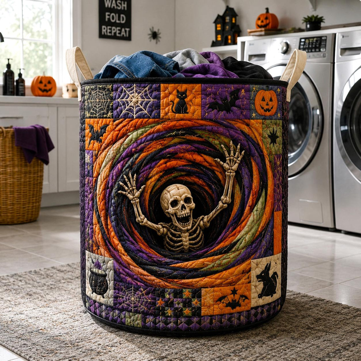Spiral Skeleton Vortex Quilted Laundry Hamper printed laundry hamper