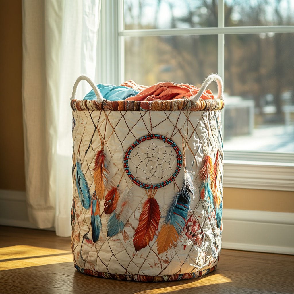 Spirit Feathers Quilted Laundry Hamper printed laundry hamper