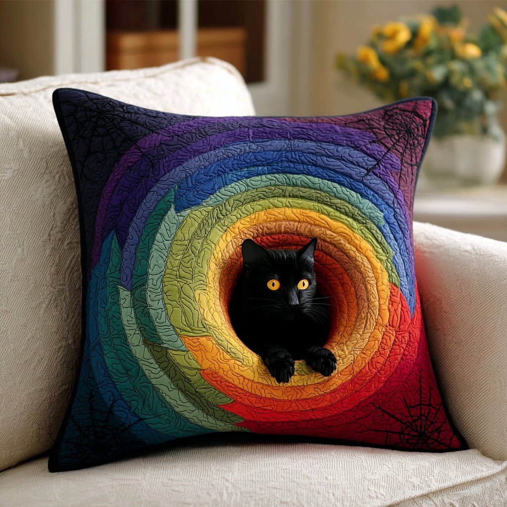 Spooky Black Cat Quilted Cushion Cover printed cushion cover