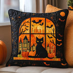 Spooky Black Cat Quilted Cushion Cover printed cushion cover