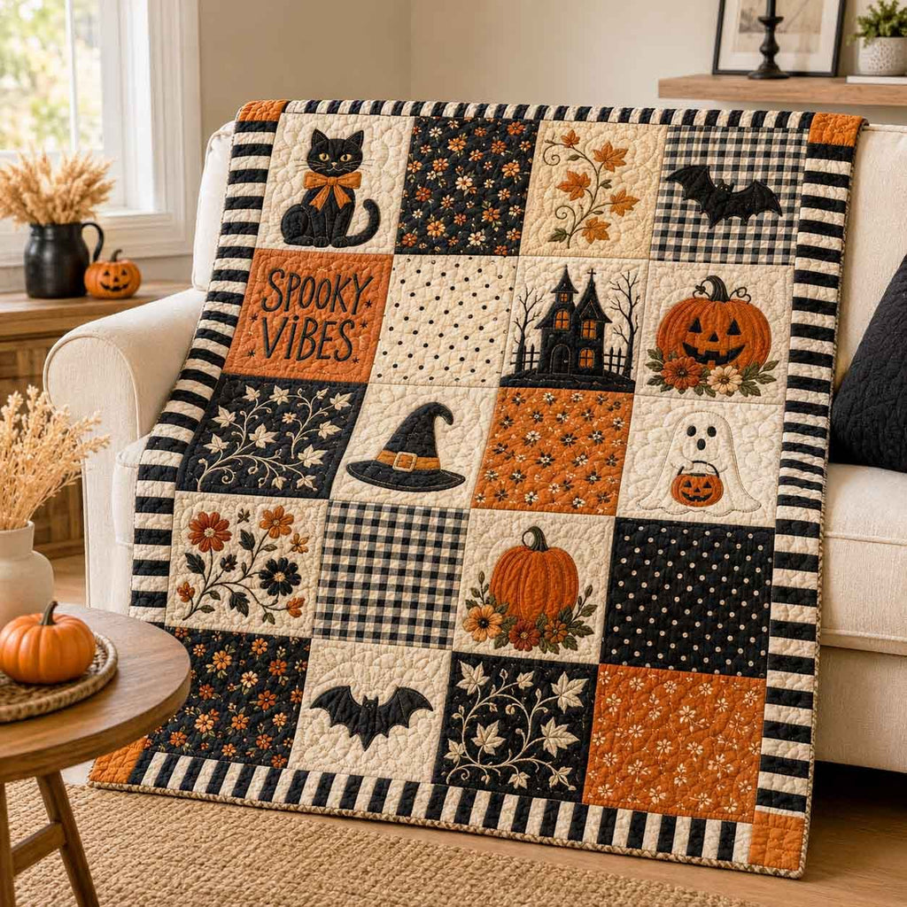 Spooky Blocks Quilted Blanket printed blanket
