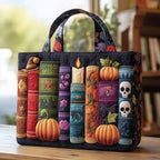 Spooky Books Quilted Tote Bag printed tote bag