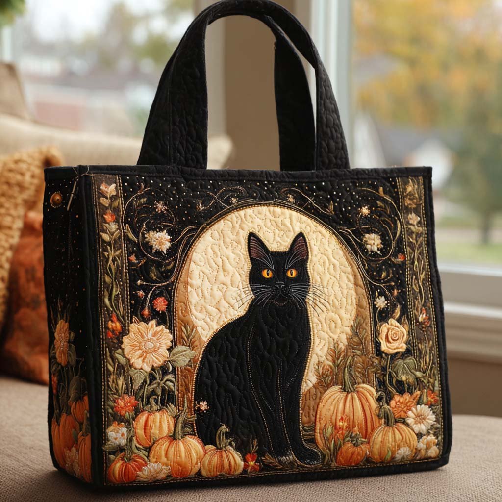 Spooky Cat Love Quilted Tote Bag printed tote bag