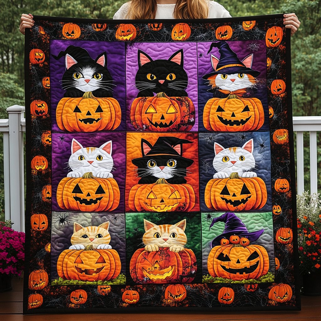 Spooky Cats Quilted Blanket printed blanket