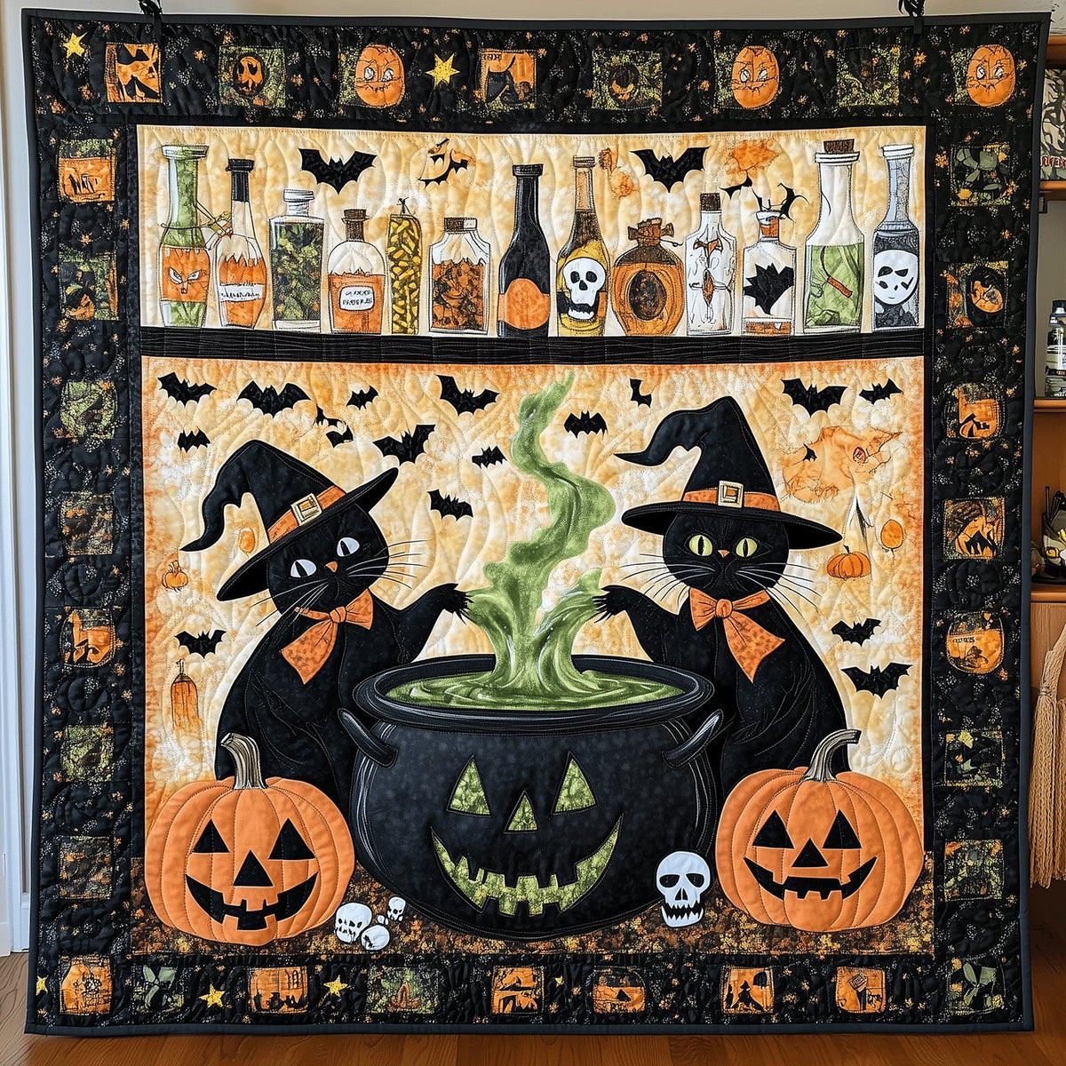 Spooky Cauldron Cats Quilted Blanket printed blanket