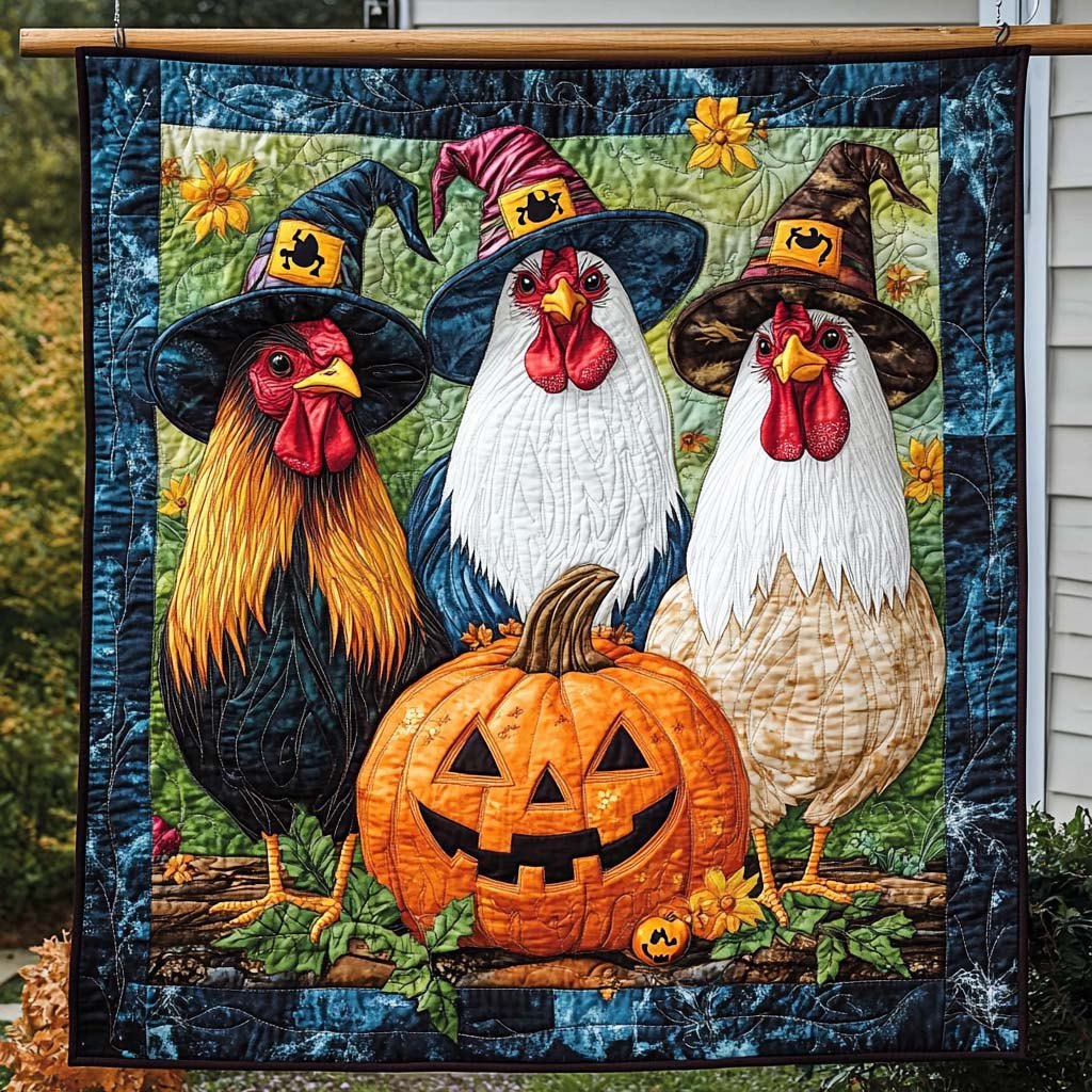 Spooky Chicken Trio Quilted Blanket printed blanket