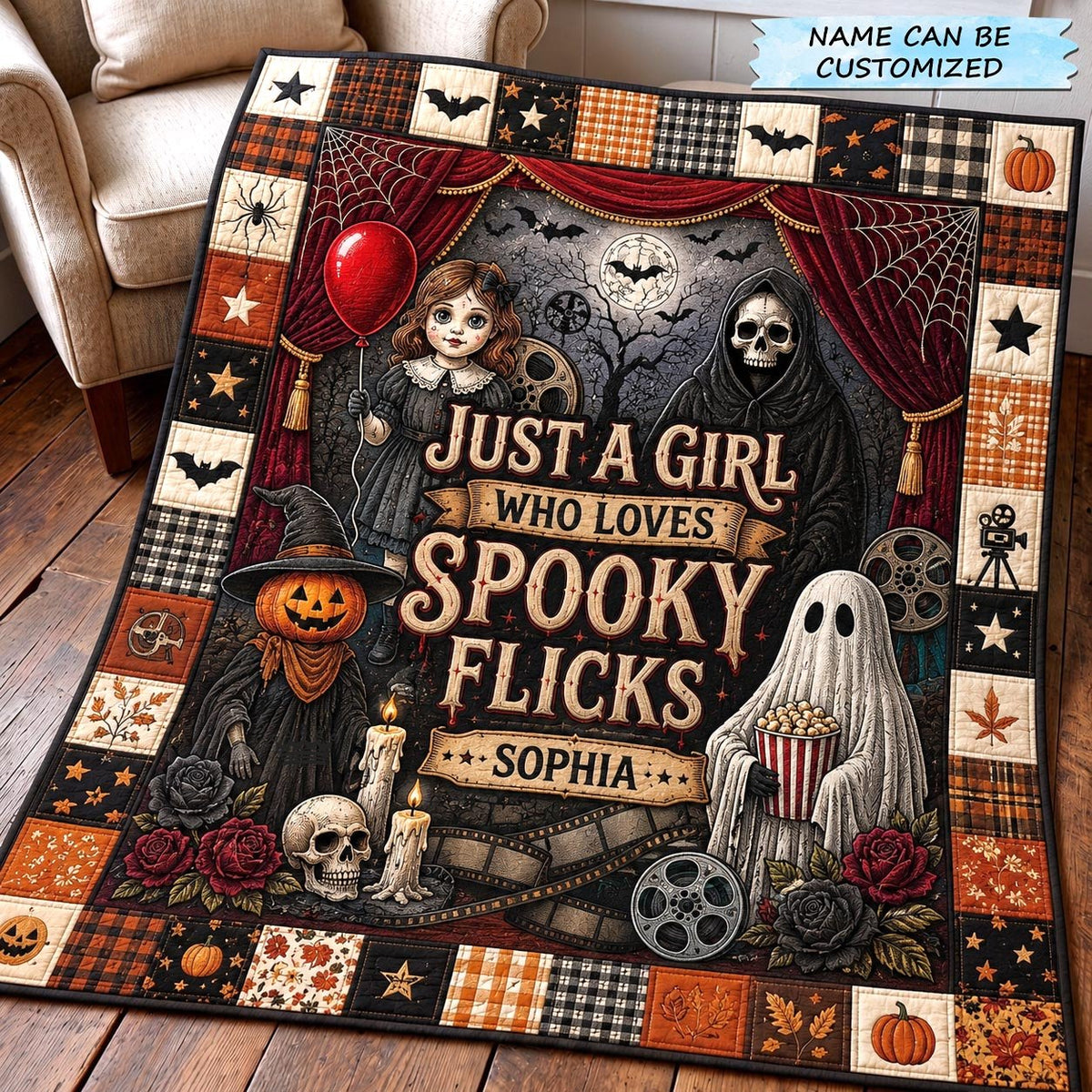 Spooky Flick Quilted Blanket QTCUZ printed blanket