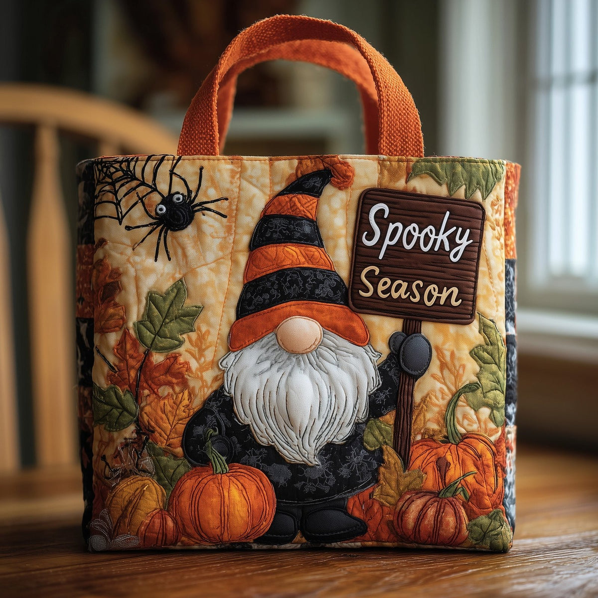 Spooky Gnome Quilted Tote Bag printed tote bag