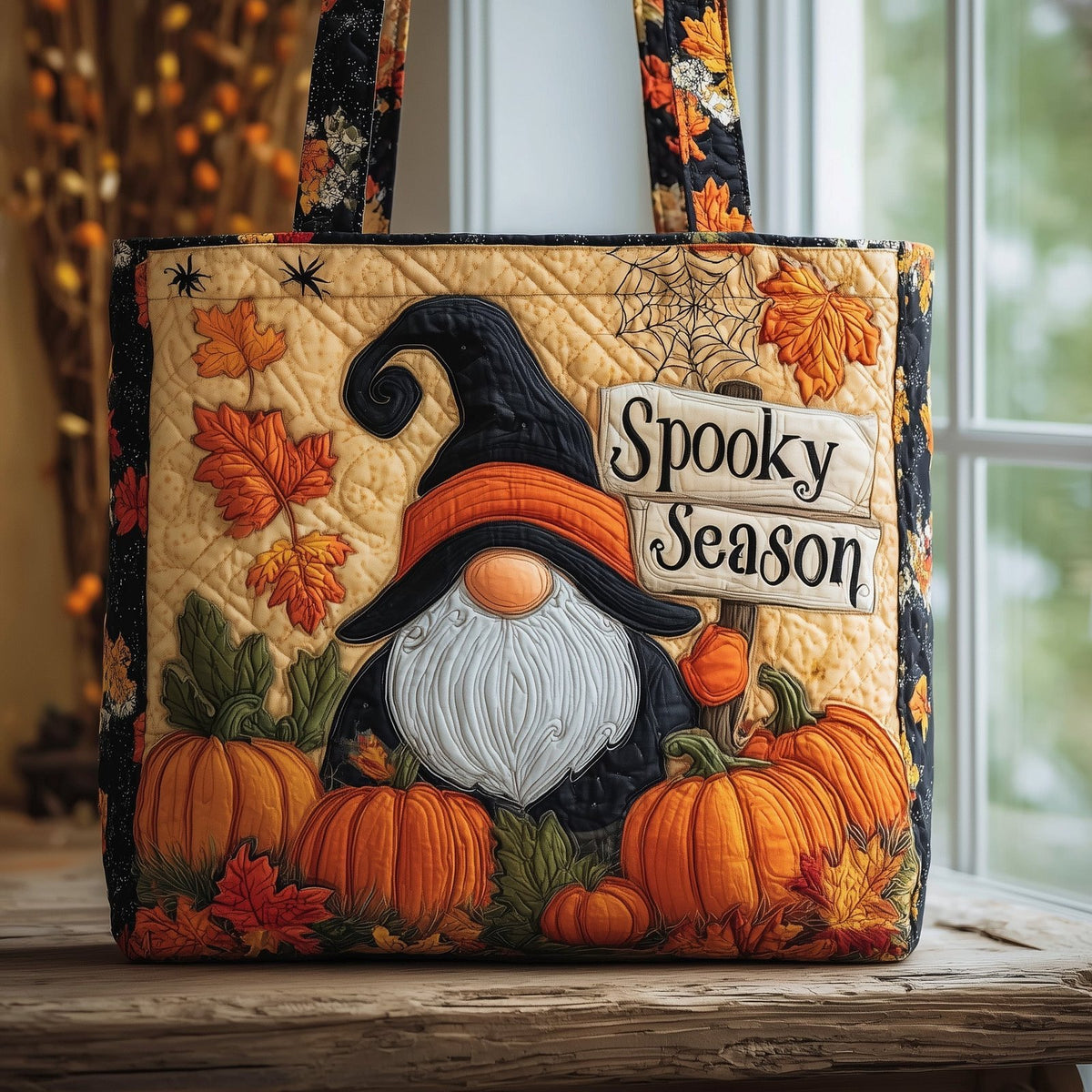 Spooky Gnome Quilted Tote Bag printed tote bag